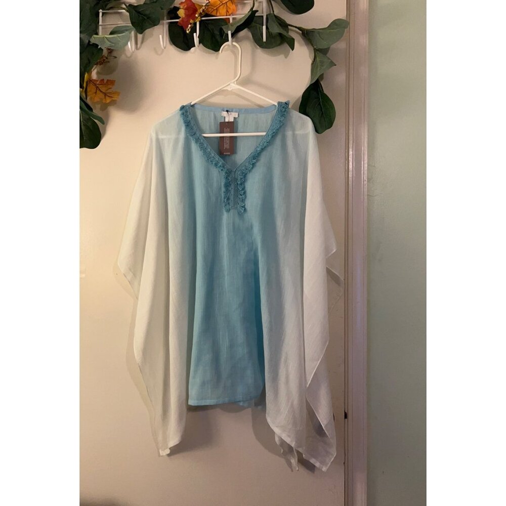 J. Jill Poncho Sm - Lg Ombre Coastal Blue Cover Up NWT Oversized Asymmetrical Be